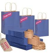 qiqee 100PCS Gift Bag with Handles Bulk Kraft Deep Blue Paper Bags Assorted Sizes(33pcs Large 13