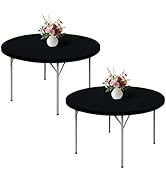 Wolkemer 2 Pack 4 Foot Black Fitted Tablecloth 48 Inch Round Elastic Edges Table Cloth, Spandex S...