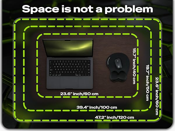 Ergonomic mouse pad size chart with dimensions in inches.