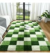 Zedrew Shag Area Rug, 4x6 ft Deep Green White Fluffy Rugs for Bedroom Living Room, Soft Shaggy Mo...