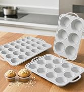 Vnray 3Pcs Silicone Muffin Pan 6, 12 and 24 Cup with Metal Frame, Non Stick Jumbo Cupcake Pan wit...