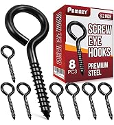 PAMAZY 8PCS Screw Eyes, 3.2 Inch Black Eye Hooks Screw Self Tapping Eye, Heavy Duty Eye Bolt for ...