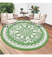 HiiARug Round Outdoor Rug for Patios Clearance 5Ft Waterproof Patio Mat Reversible Plastic Campin...