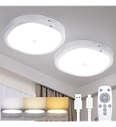 2 Pack 10000mAh Rechargeable Motion Sensor LED Ceiling Light with Remote | Battery Operated, 3 Co...