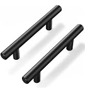Plustool 60Pack Matte Black Cabinet Handles, 3''Hole Centers Kitchen Drawer Pulls, Stainless Stee...