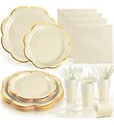 OuMuaMua 350Pcs White Paper Plates and Napkins Party Supplies, White Scalloped Plates and Napkins...