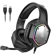 EKSA E1000 V2 Gaming Headset, PC Headset with USB C Plug, Wired Headphones with Noise Canceling M...