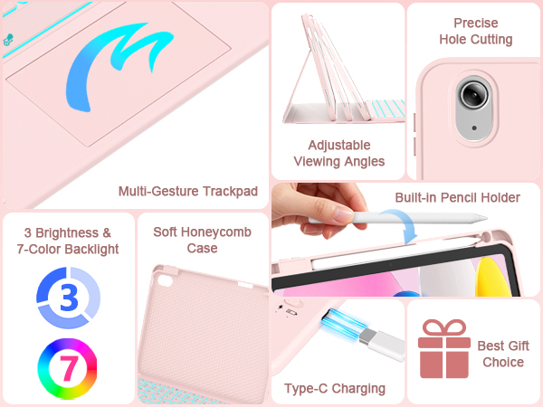 for iPad 11th (A16, 2025)/10th Generation Case with Keyboard
