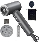 JIGGL Dual-Voltage Mini Travel Hair Dryer: Small Pocket-Sized 100-240V Ionic Blow Dryer with Magn...