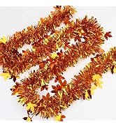 CCINEE 33FT Thanksgiving Tinsel Garland,Maple Leaf Metallic Twist Garland Decor for Fall Party De...