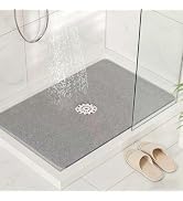 HITSLAM Shower Mat with Center Drain Hole, 24 x 16 Inch Non Slip Bath Mat for Textured Tub, Soft ...