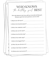 Birthday Party Games, Who Knows Her Best, 25 Pcs Card Set for Guests, Fun Birthday Game for Teen ...