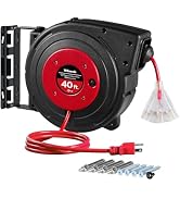 WILAWELS Retractable Extension Cord Reel, 40 FT Heavy Duty Power Cord, 12AWG/3C SJTOW, 3 Grounded...