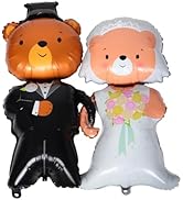 MAGICLULU 2pcs Bride and Groom Balloons Wedding Bear Balloons Couple Balloon Valentines Day Decor...