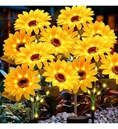 echosari 4 Pack Solar Lights Outdoor Waterproof, Sunflower Solar Stake Lights Auto ON/Off Solar G...
