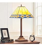 Square Stained Glass Table Lamp, Vintage Style Desk Lamp, Mid Century Modern Bedside Nightstand L...