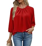 WIHOLL 3/4 Length Sleeve Womens Tops Pleated Front Crew Neck Blouses Dressy Casual Business Casua...