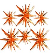 PartyWoo Orange Star Balloons 6 pcs, One-Piece 14-Pointed Starburst Balloons, 27 & 22 inch Star E...