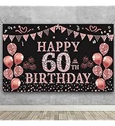 Trgowaul 60th Birthday Decorations for Women Rose Gold Birthday Backdrop Banner 5.9 X 3.6 Fts Hap...