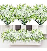 HIAGROW Artificial Flowers for Outdoors 12 Bundles White Artificial Petunias Fake Flowers UV Resi...