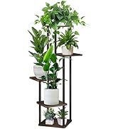 YOCOMEY 5 Tier Wood Tall Plant Stand Metal Rack Indoor, Multiple Flower Pot Holder Shelves Corner...