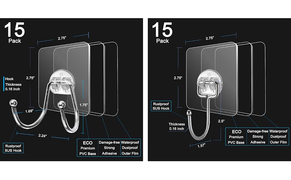 CenterZ Large Adhesive Hooks, Heavy Duty Self Adhesive Sticky Hanging Wall Hooks