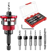 Countersink Drill Bits Set - 5PCS HSS M2 Tapered Bits and Adjustable Depth Stop Collar, 1/4" Hex ...