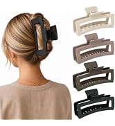 5 Inch XL Jumbo Claw Clips for Thick and Long Hair, 4-Pack Oversized Matte Rectangle Hair Clips f...