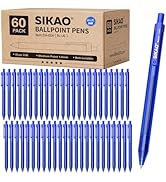 Sikao Blue Pens Bulk, 60 Pack Retractable Ballpoint Pens, Blue Ink 1.0mm Medium Point Smooth Writ...