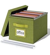 Huolewa Upgraded File Organizer Box with Lid, Decorative File Box with Handle, Linen Hanging File...