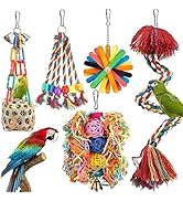Bird Toys Bird Rope Perch with Bell Colorful Bird Chewing Shredding Foraging Toys Parakeet Toy Pa...
