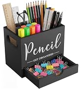 kulusion Wooden Pencil Holder for Desk, Natural Wood Pen Holder Organizer, Desktop Pen Cup for Of...