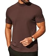 COOFANDY Mens Mock Turtleneck Shirts Casual Premium Cotton Short Sleeve Shirt Basic Half Neck T-S...