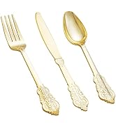 BUCLA 600 Pieces Gold Plastic Silverware - Plastic Gold Utensils - Heavyweight Disposable Cutlery...