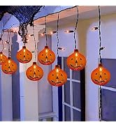 Halloween Pumpkin Icicle Lights, 7Ft Halloween Decorations String Lights with 10 Pumpkin Lights 1...
