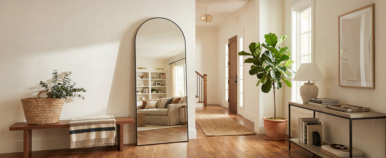 Arched Full Length Standing Leaning Mirror Body Aluminum Alloy Thin Frame Suitable Bedroom Cloakroom
