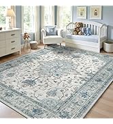 RELEANY Area Rugs 5'x7' Washable Non-Slip, Floral Vintage Distress Print Pattern Medallion Carpet...