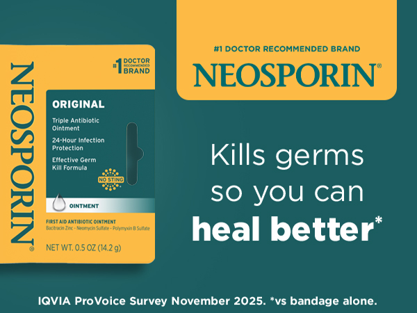 Neosporin Original Antibiotic Ointment kills germs so you can heal better versus bandage alone