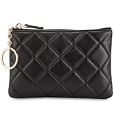 DORIS&JACKY Soft Lambskin Leather Coin Purse Small Quilted RFID Blocking Top Zipper Wallet With K...