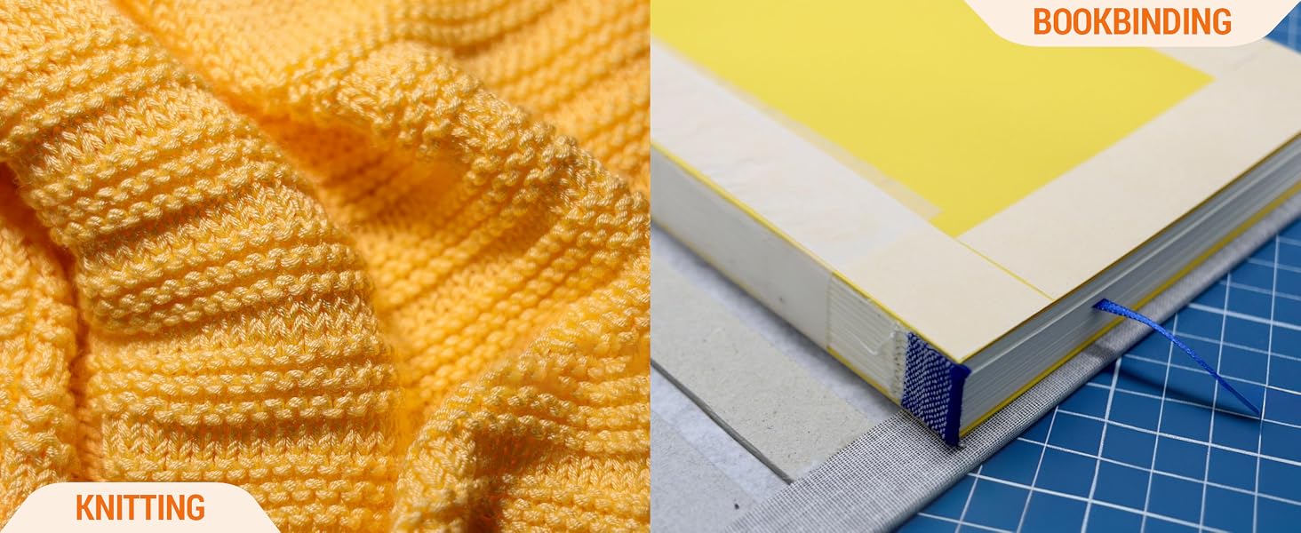 Processes with large eye sharp needles - knitting and bookbinding