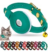 OOPSDOGGY Reflective Leather AirTag Cat Collar with Bell - Non Breakaway Adjustable Pet Collar wi...