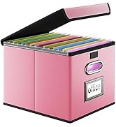 Huolewa Upgraded File Organizer Box with Lid, Collapsible Faux Leather Hanging File Folder Box Or...