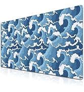 Samgula Large Desk Pads Blue and White Desktop Pad, Pc Mouse Pad Keyboard Mat, Desk Pad Gaming Wa...