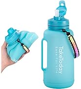 TakeToday 68 oz Collapsible Water Bottles With Straw, Half Gallon Water Bottle With Motivational ...