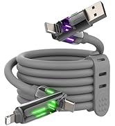 MFish 240W 4-in-1 Fast Charging Cable, Grey, 6.6FT | Carrying Case, USB-A & USB-C to USB-C/Lightn...