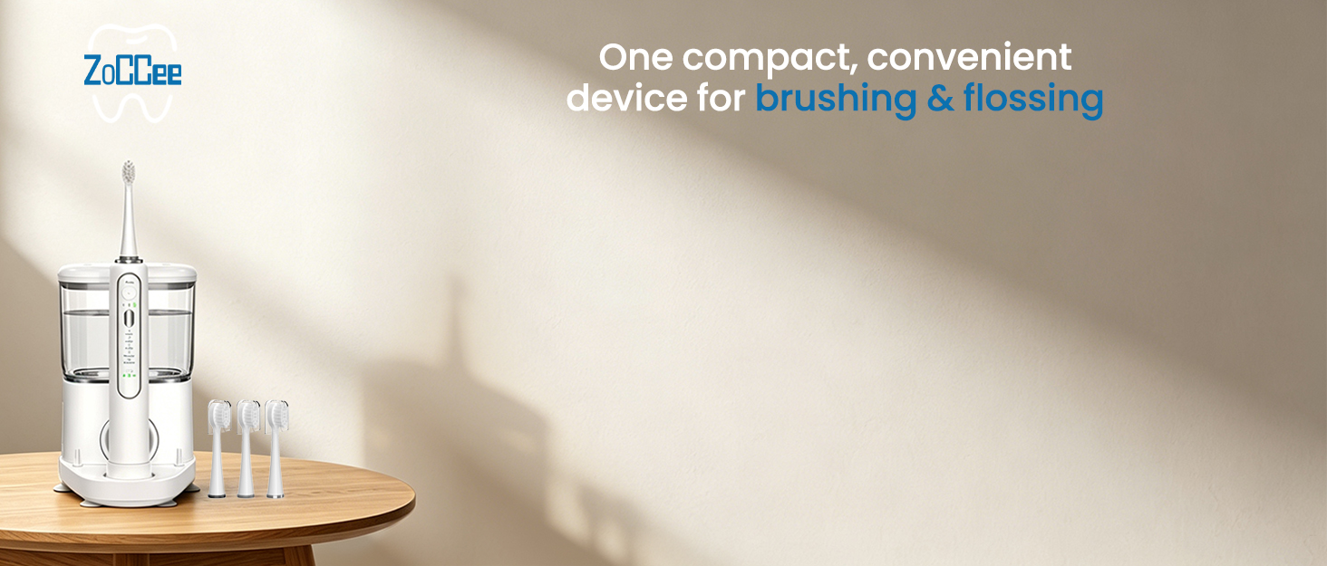 electric toothbrush with water flosser ZoCCee: compact device for brushing & flossing