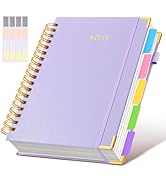 Hardcover Spiral Notebook journal with Removable Dividers Tabs, 300 Pages Leather 5 Subject Noteb...