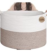 INDRESSME 115L Extra Large Blanket Basket, Soft Cotton Rope Storage Basket for Organizing, Home D...