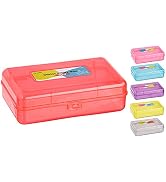 Plastic Pencil Box with Snap Closure Lids Red, Small Utility Storage Crayon School and Office Sup...
