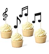 6Pcs Musical Notes Cupcake Toppers, Black Glitter, Party Decorations for Rock Music Concerts, The...